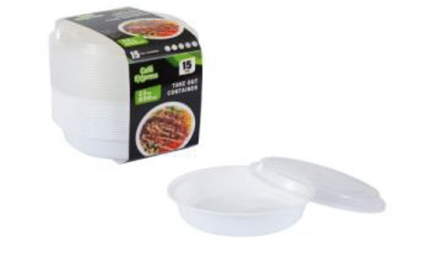 ROUND TAKE OUT PP CONTAINER 650ml w/LID 15/PK X 12/CS