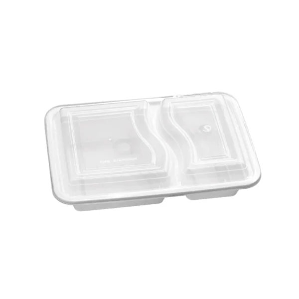 WHITE BASE 2-COMPARTIMENT TAKEOUT CTNR 800ml w/LID 5/PK X 12/CS - Image 2