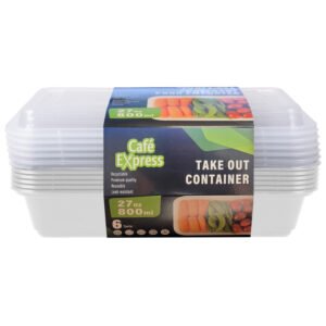 RECTANGULAR TAKE OUT PP CONT. 800ml w/LID 6/PK X 12/CS