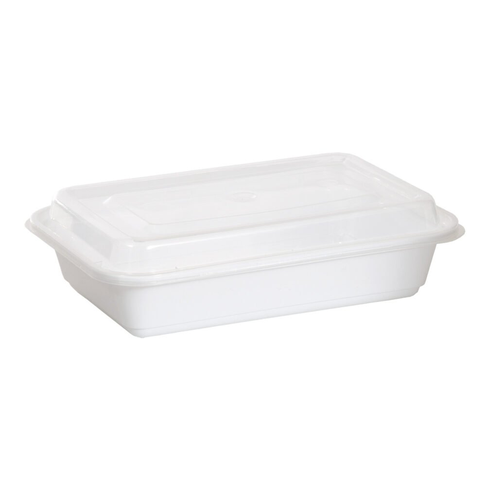 WHITE BASE 2-COMPARTIMENT TAKEOUT CTNR 800ml w/LID 5/PK X 12/CS