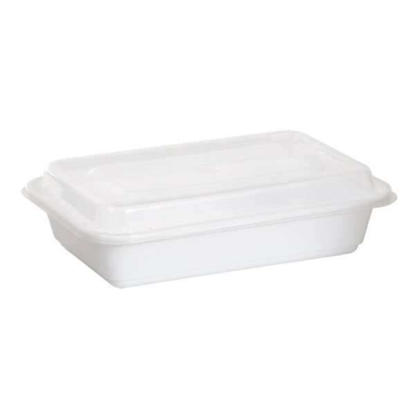 WHITE BASE 2-COMPARTIMENT TAKEOUT CTNR 800ml w/LID 5/PK X 12/CS