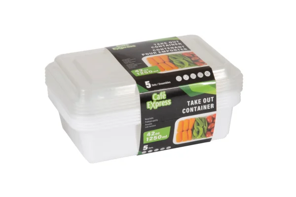 RECTANGULAR TAKE OUT PP CONT 1250ml w/LID 5/PK X 12/CS