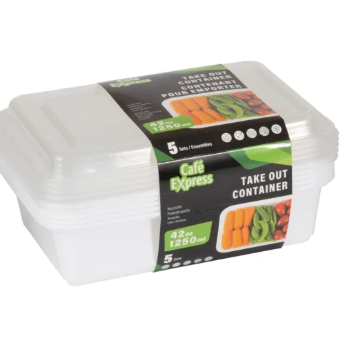 RECTANGULAR TAKE OUT PP CONT 1250ml w/LID 5/PK X 12/CS