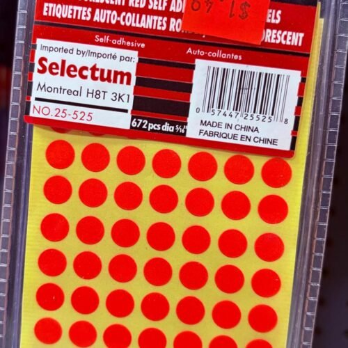 selectun fluorescent red seld adhesive round labels