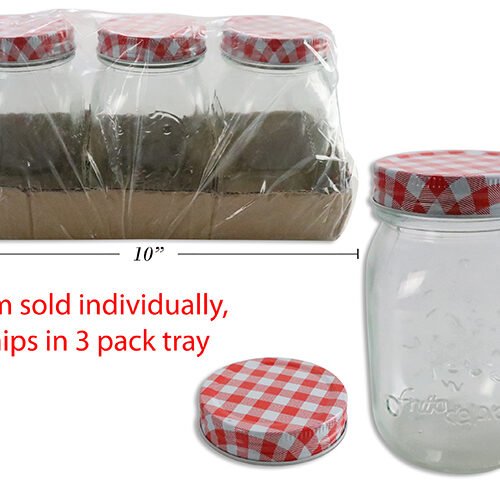 glass mason jar w/gingham metal lid