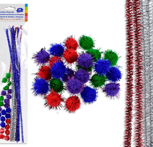 GLITTER CHENILLES & POMS SET (12+24)