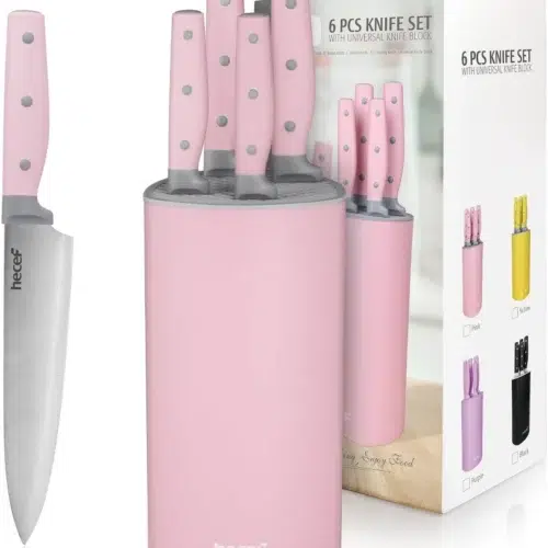 hecef kitchen knife set with block, 6 pieces