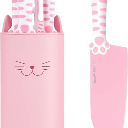 hecef cute kitchen knife set with block