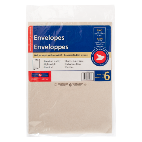 kraft envelopes 22.9x30.5 cm pack of 6