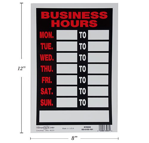 business hours sign