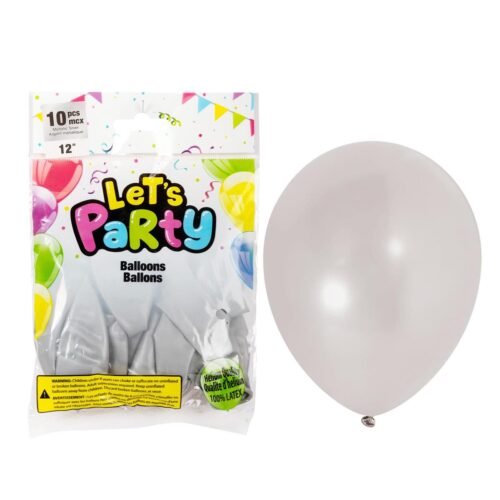 12" balloons, metallic silver (pk/10)