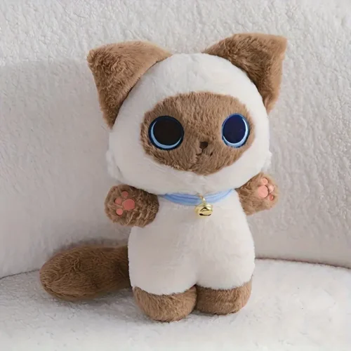 cartoon siamese cat plush dog toy with bell