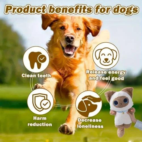 cartoon siamese cat plush dog toy with bell