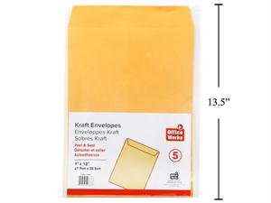 9x12" peal & seal kraft envelope (pk5)
