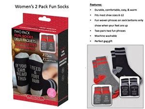 women's 2pk fun socks, 2/c, size:6 12