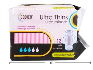 bodico ultra thin pads w/wings (pk12)
