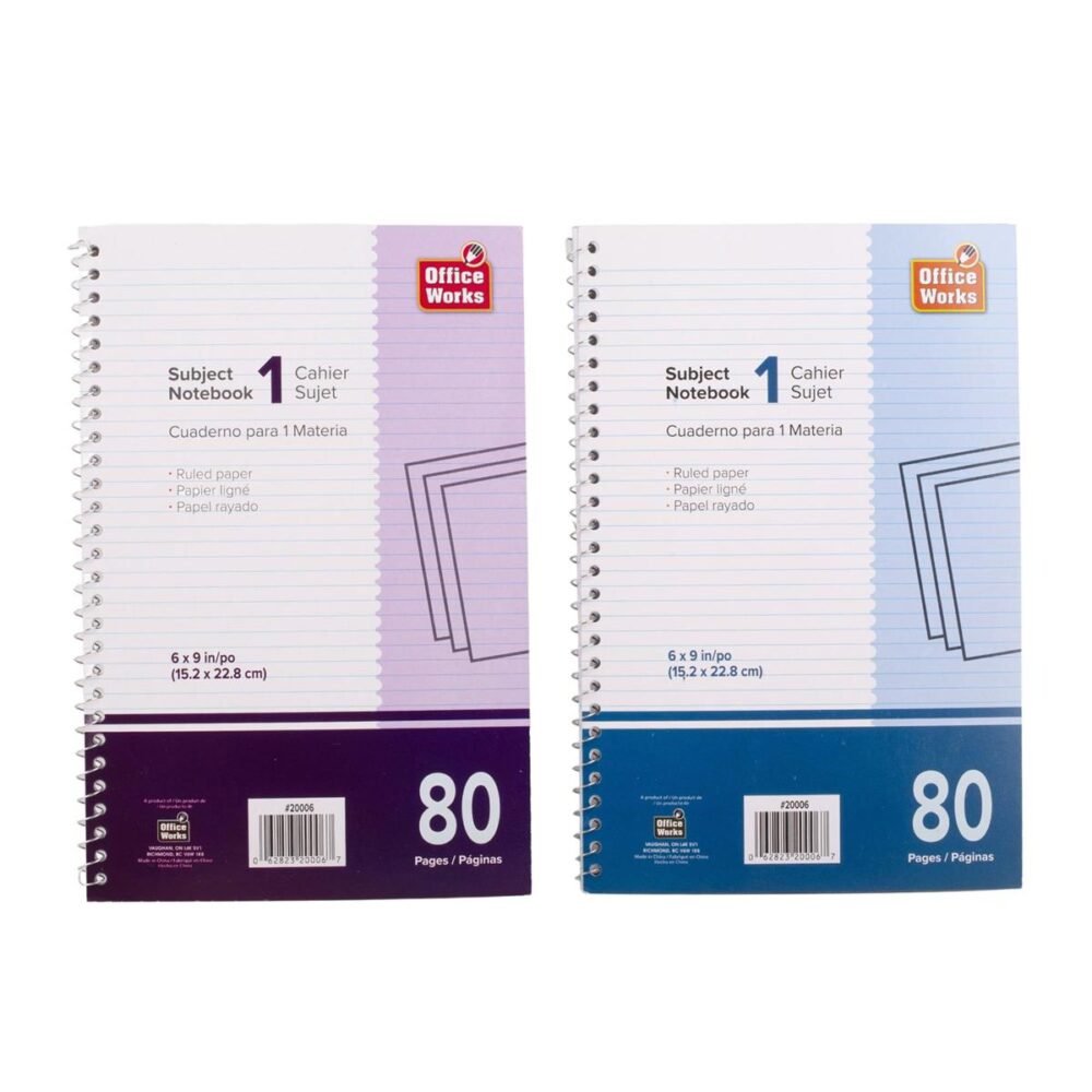 1 subject notebook coil, 6"x9" (80pg)