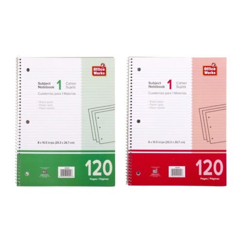 1 subject notebook coil, 10.5"x8" (120pgs)