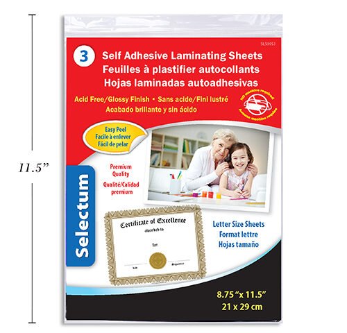 self adhesive laminating sheets letter size 3/pk