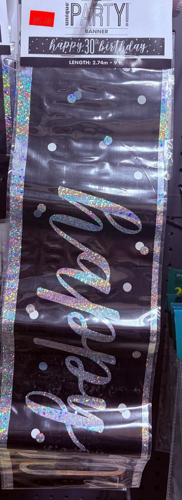 unique black 30th birthday banner (9ft) unique black 30th birthday banner (9ft)