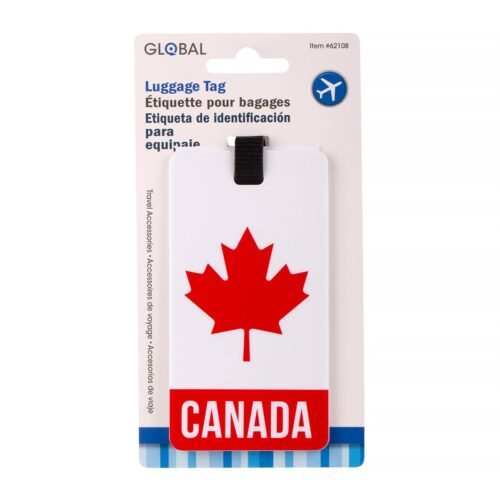 global maple leaf flag luggage tag, 4.25x2.5"