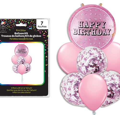 balloon kits 7pcs w/pink glitter set