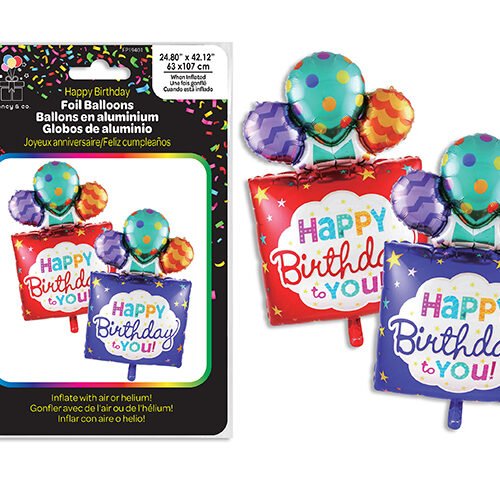 happy birthday + balloons foil 63x107cm