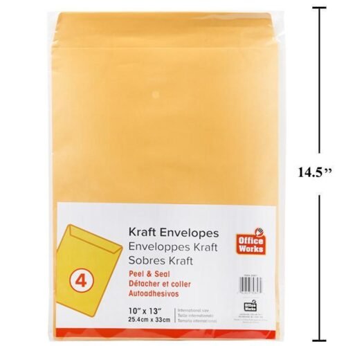 10x13" Kraft Envelopes Peel & Seal (Pk/4)