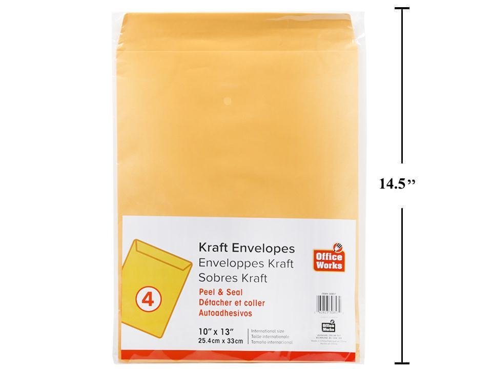 10x13" Kraft Envelopes Peel & Seal (Pk/4)