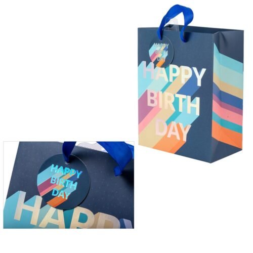 DLX Gift Bag, Medium, Navy Bday