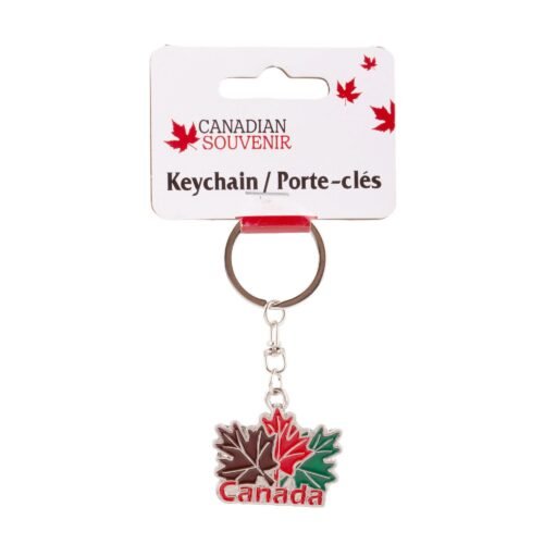 Canada Keychain w/Maple Leaves, Zinc Alloy