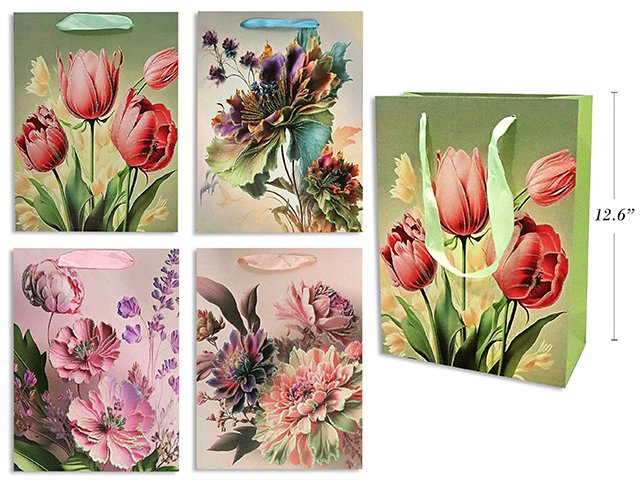 Matte w/Glitter Border Floral Giftbag - Large
