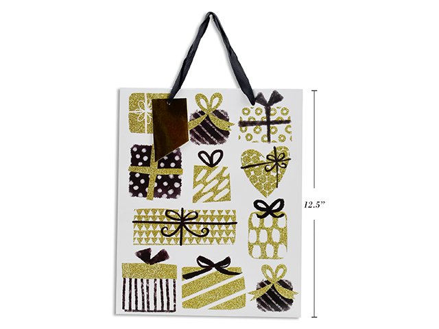 Everyday Gift Bag L Gold Print 10.25x12.5x4.75"