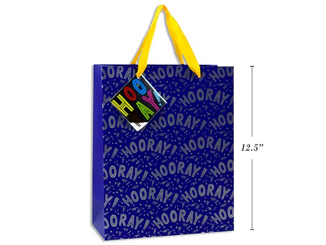 Hooray Gift Bag L Gold Print 10.25x12.5x4.75"