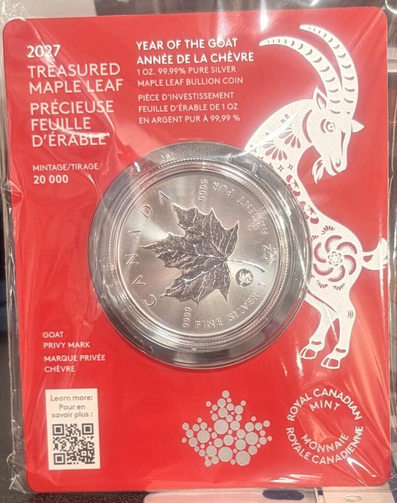 99.99% Silver 2027 Year of Goat MapleLeaf